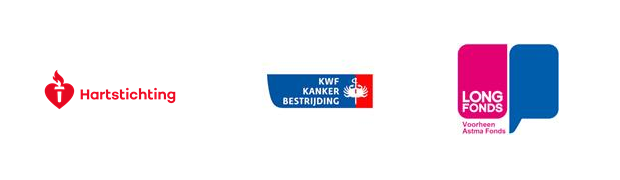 Logo's van de Hartstichting, KWF Kankerbestrijding en het Longfonds.