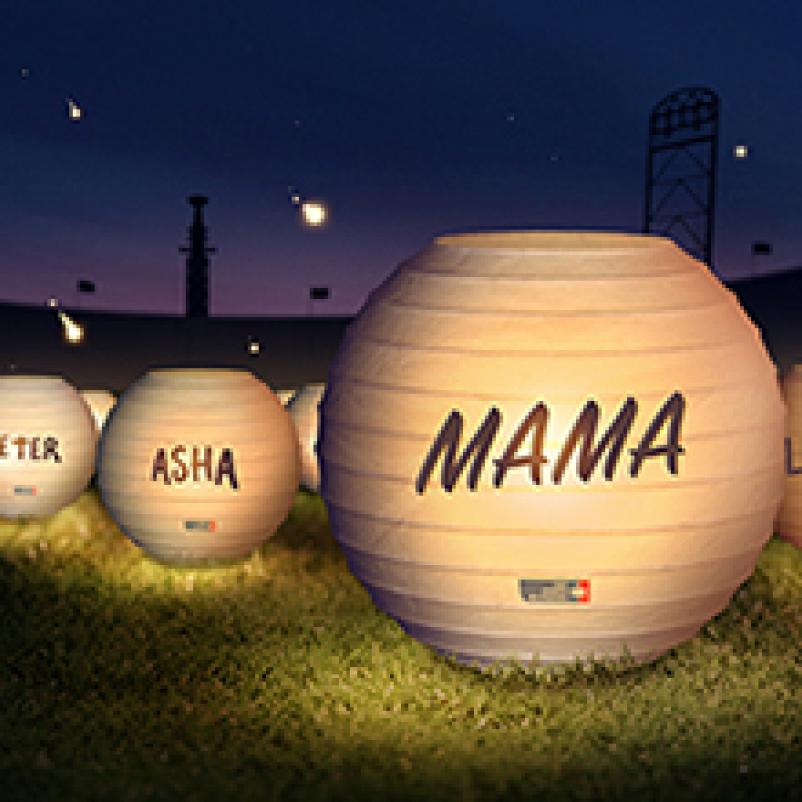 Lampion met handgeschreven naam erop.